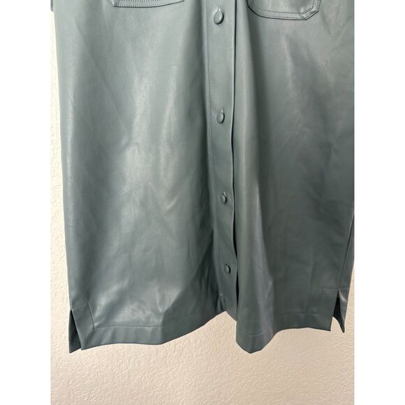 7 For All Mankind Shirt Dress Women Large Grey Blue Faux Leather Button Mini - Picture 3 of 7